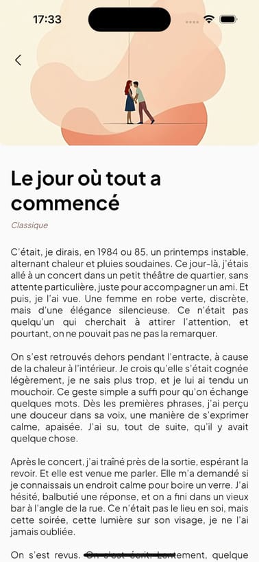 Écran bibliothèque de l'application Raconte moi